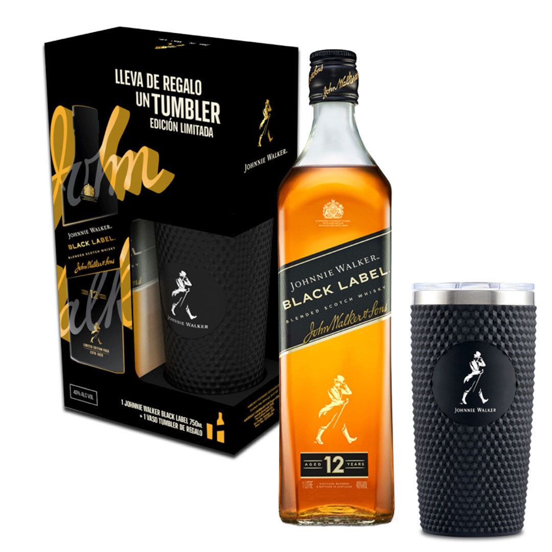 Whisky Johnnie Walker Black Label 750cc Pack con Tumbler